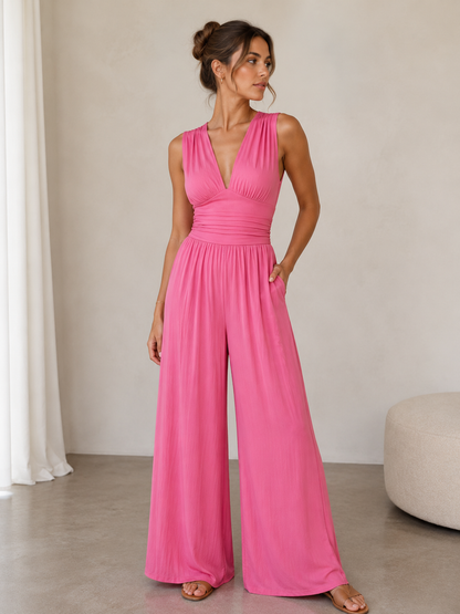 Odette | V-Neck Sleeveless Wide-Leg Jumpsuit