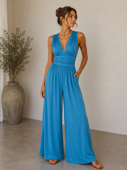 Odette | V-Neck Sleeveless Wide-Leg Jumpsuit