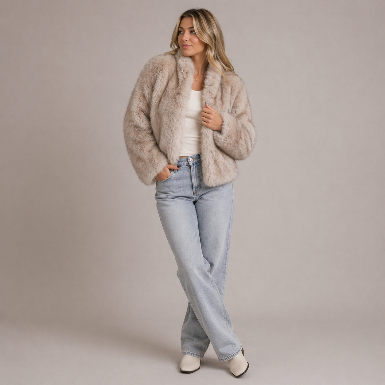 Furielle | Faux Fur Coat Round Neck Soft Fit