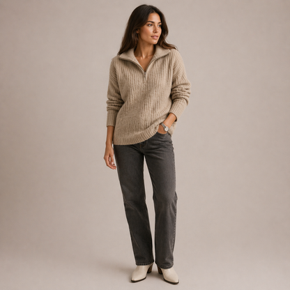 Selvara | Half Zip Knit Sweater Relaxed Fit