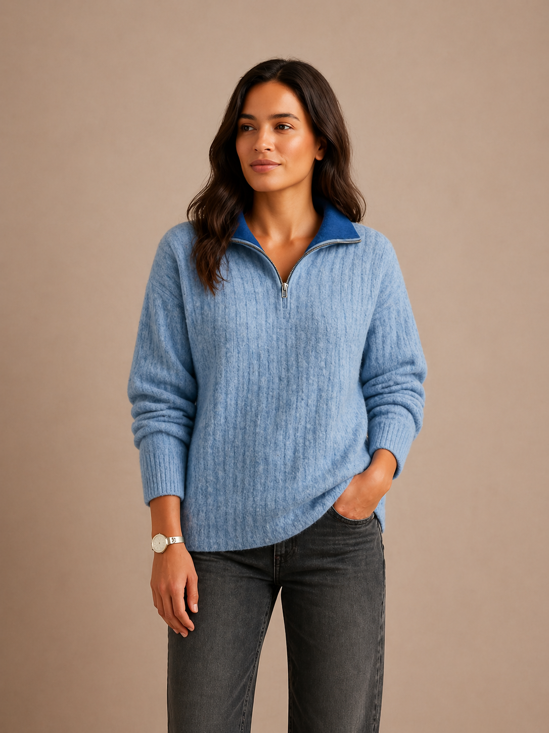 Selvara | Half Zip Knit Sweater Relaxed Fit