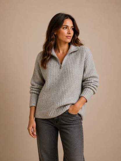 Selvara | Half Zip Knit Sweater Relaxed Fit