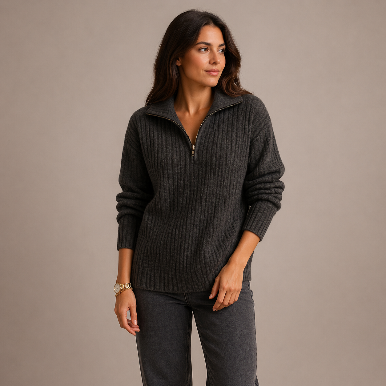 Selvara | Half Zip Knit Sweater Relaxed Fit