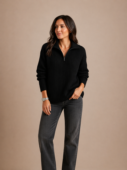 Selvara | Half Zip Knit Sweater Relaxed Fit
