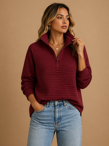 Mirelle | Half Zip Funnel Neck Knit Sweater