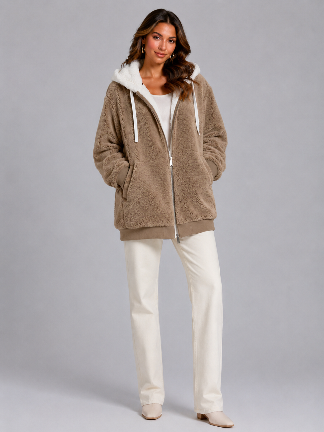 Joelle | Sherpa Fleece Zip-Up Hooded Jacket