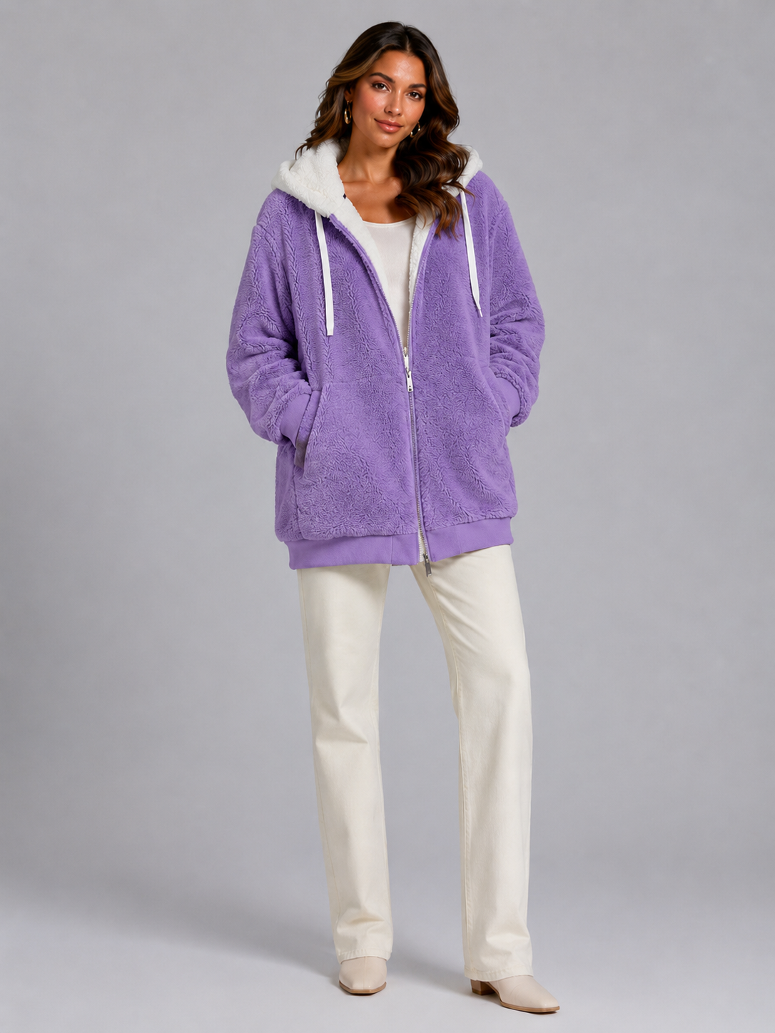 Joelle | Sherpa Fleece Zip-Up Hooded Jacket