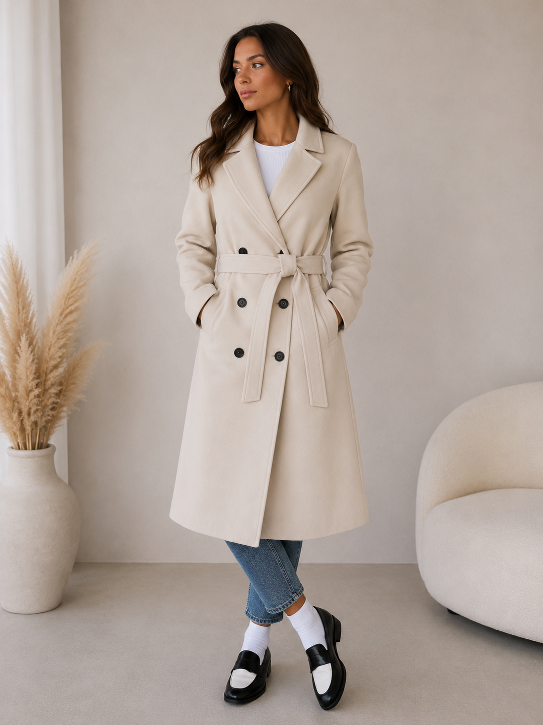 Sylvaine | Tailored Lapel Long Coat