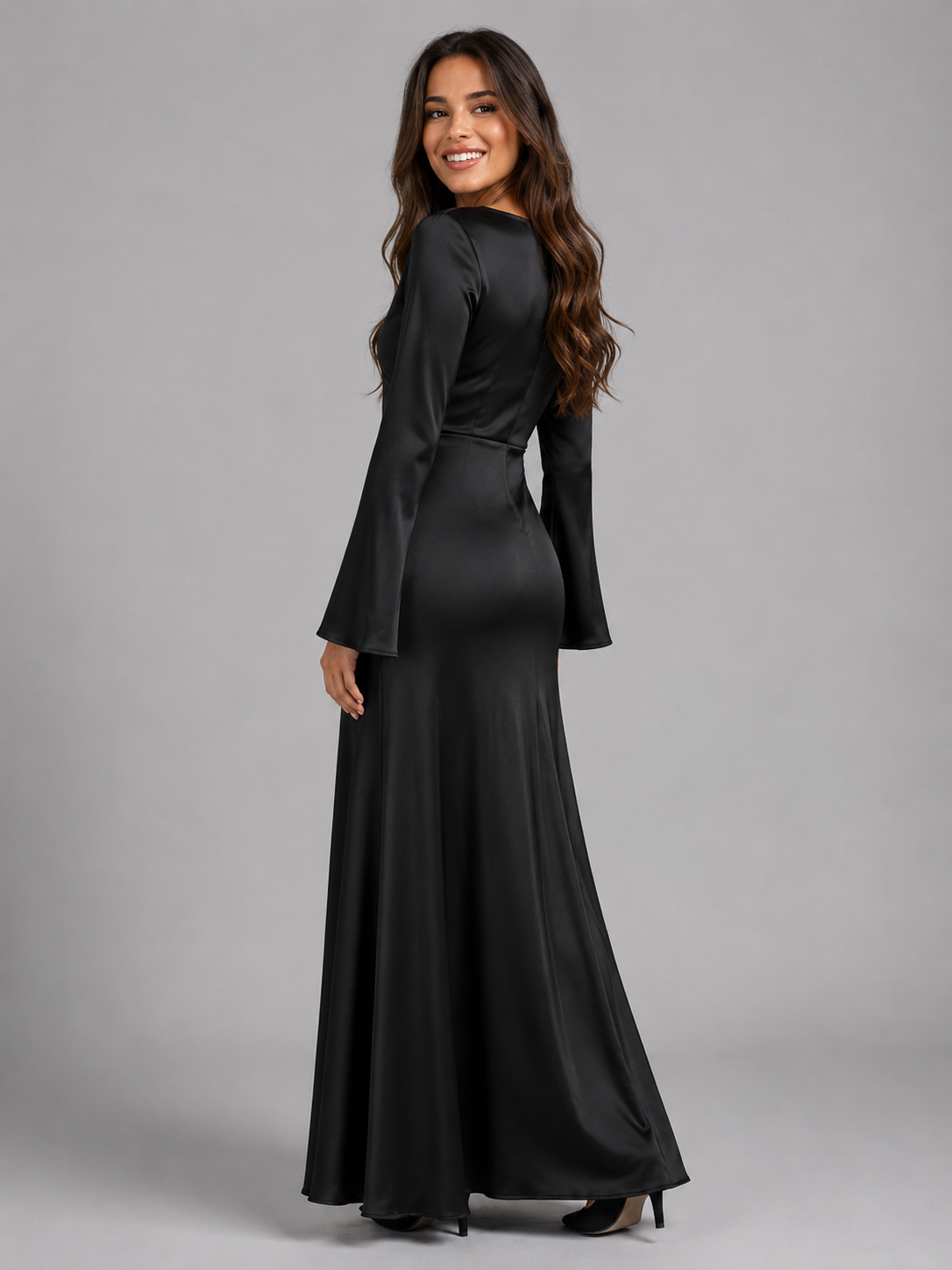 Coraline | Satin Long Sleeve Maxi Dress
