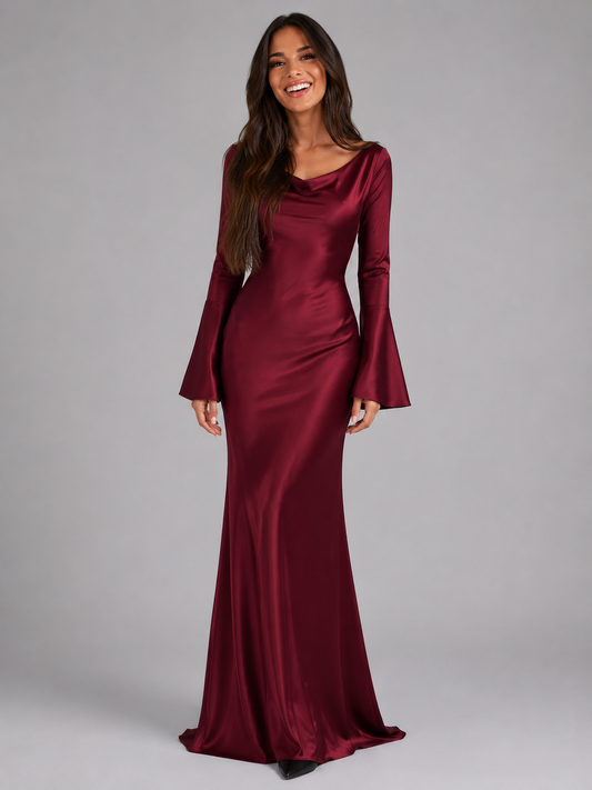 Coraline | Satin Long Sleeve Maxi Dress