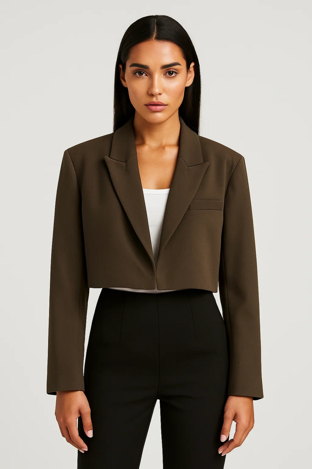 Laurene | Cropped Open-Front Notch Lapel Blazer