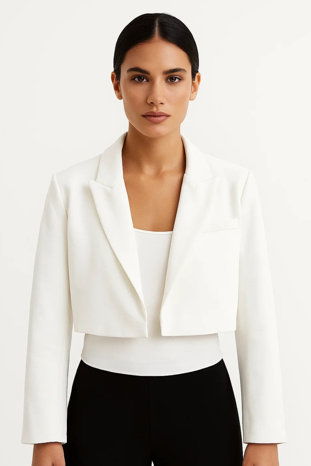 Laurene | Cropped Open-Front Notch Lapel Blazer