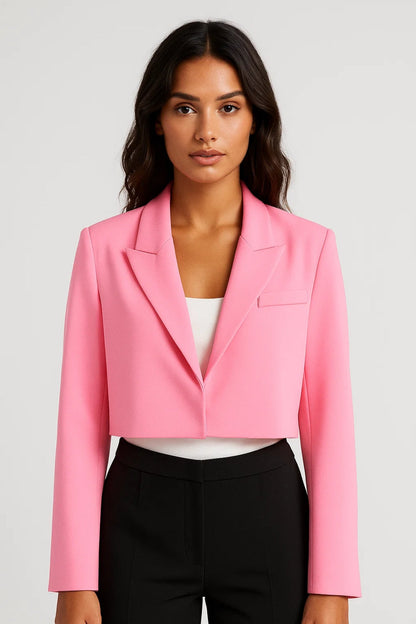 Laurene | Cropped Open-Front Notch Lapel Blazer