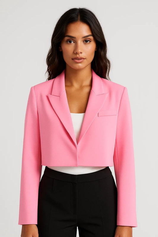 Laurene | Cropped Open-Front Notch Lapel Blazer