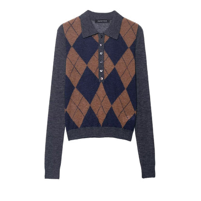 Lucette | Argyle Polo Knit Sweater