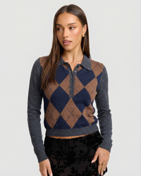 Lucette | Argyle Polo Knit Sweater