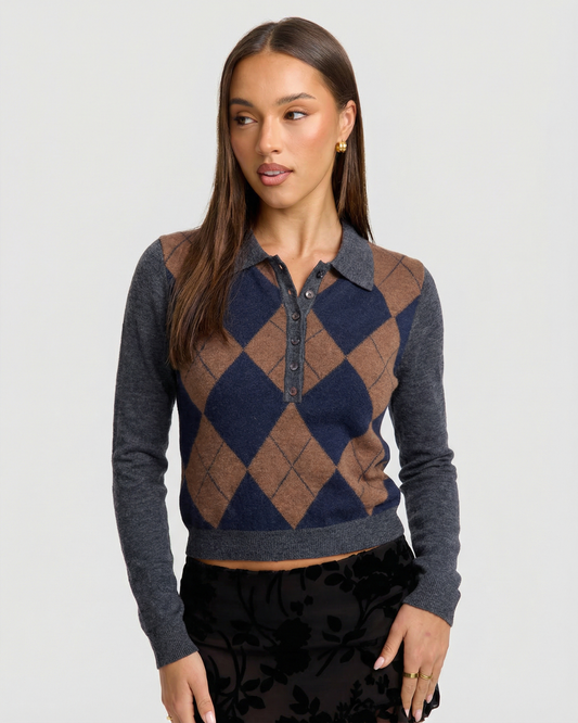 Lucette | Argyle Polo Knit Sweater