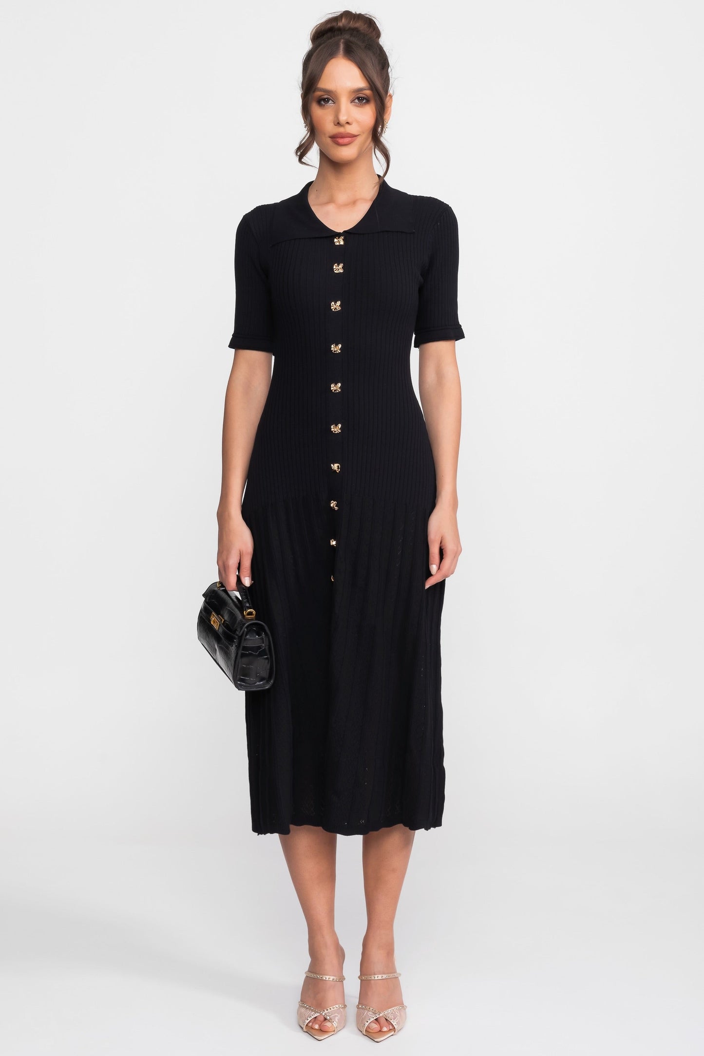 Tess | Peter Pan Collar Knit Midi Dress
