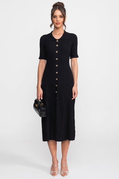 Tess | Peter Pan Collar Knit Midi Dress