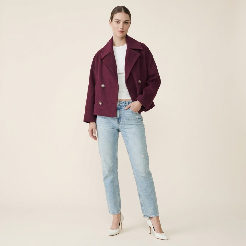 Brigitte | Double-Breasted Short Wool Coat