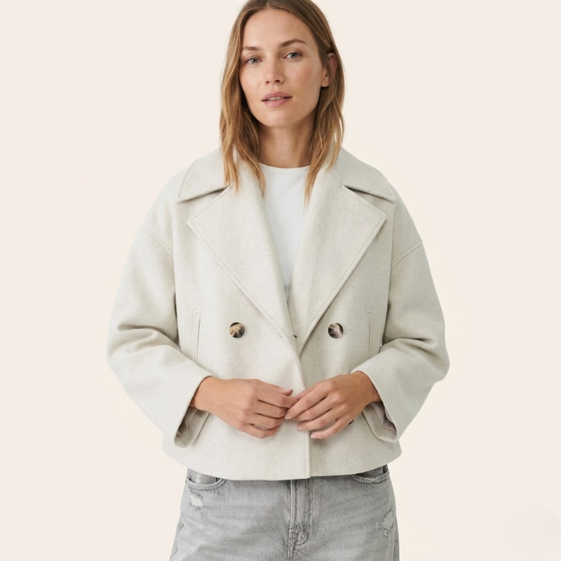 Brigitte | Double-Breasted Short Wool Coat
