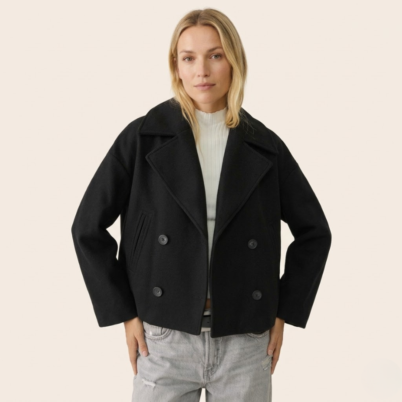 Brigitte | Double-Breasted Short Wool Coat