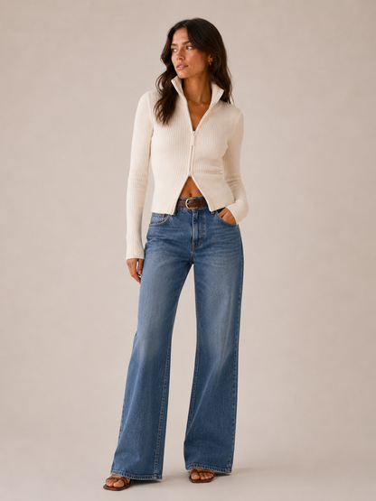 Colette | Double Zip Ribbed Knit Cardigan