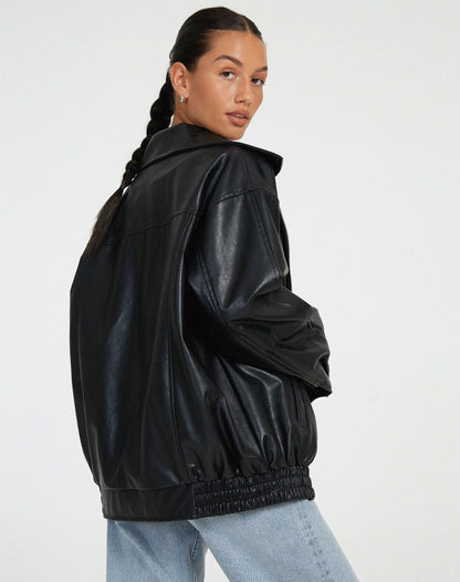 Aurelia | Effortless Leather Bomber Jacket Relaxed Fit
