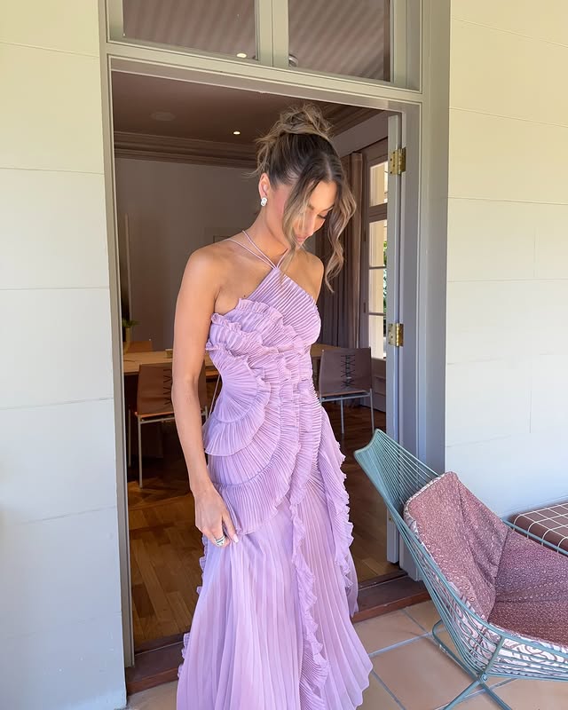 Lucienne | Halter Neck Ruffle Asymmetric Maxi Dress