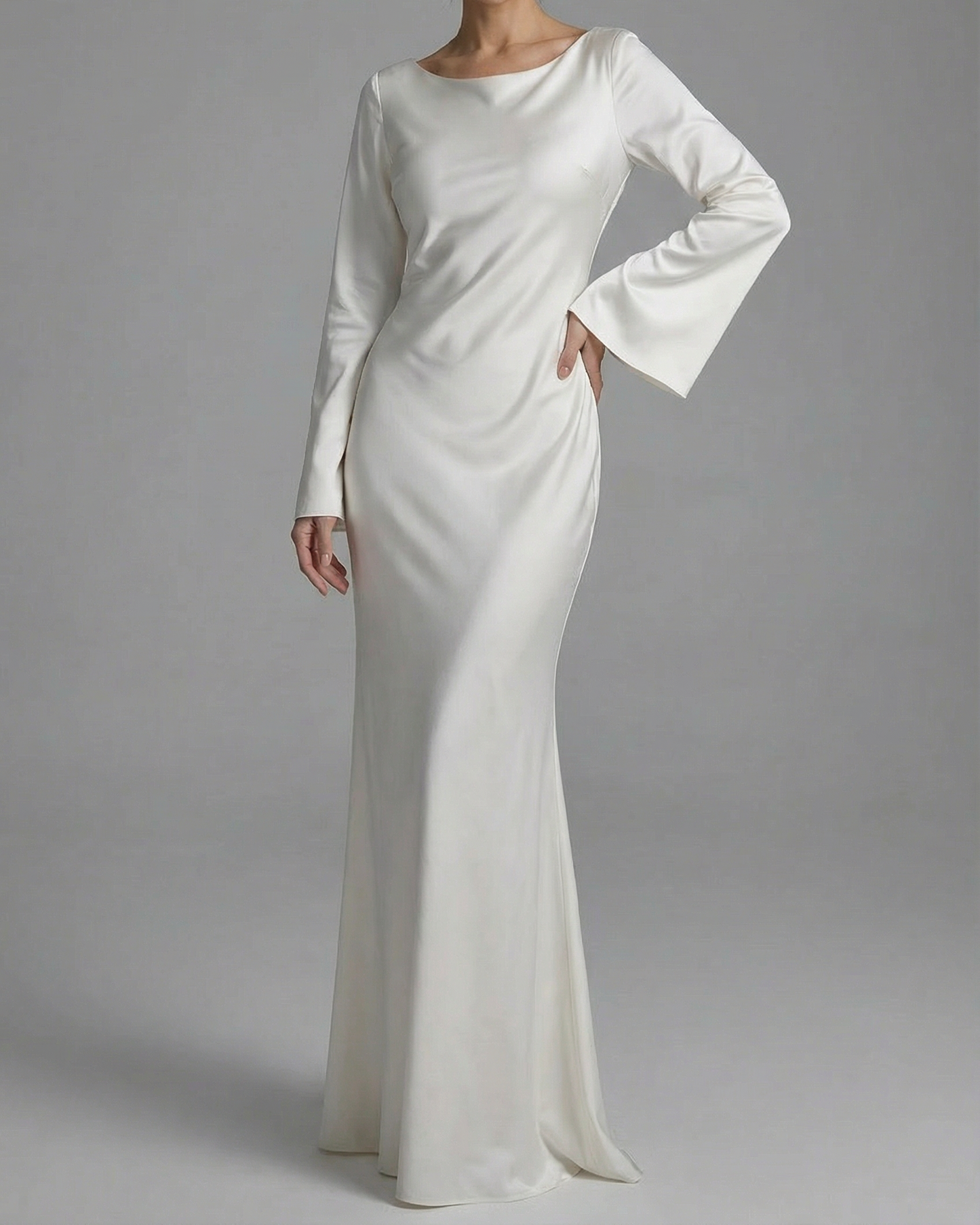 Isabeau | Long Sleeve Satin Maxi Evening Gown
