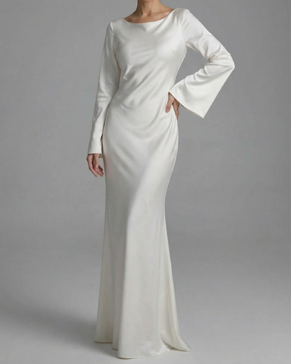 Isabeau | Long Sleeve Satin Maxi Evening Gown