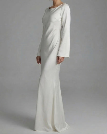 Isabeau | Long Sleeve Satin Maxi Evening Gown