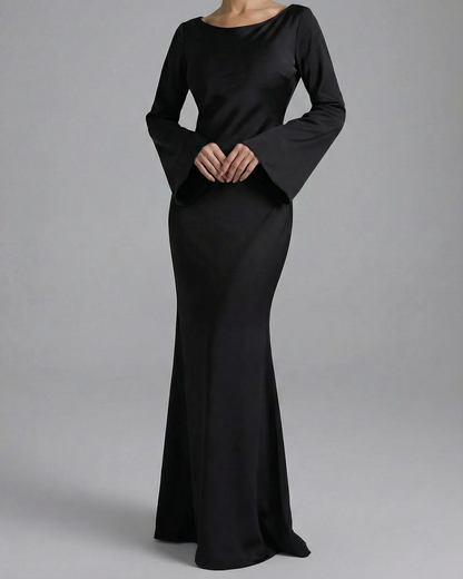 Isabeau | Long Sleeve Satin Maxi Evening Gown