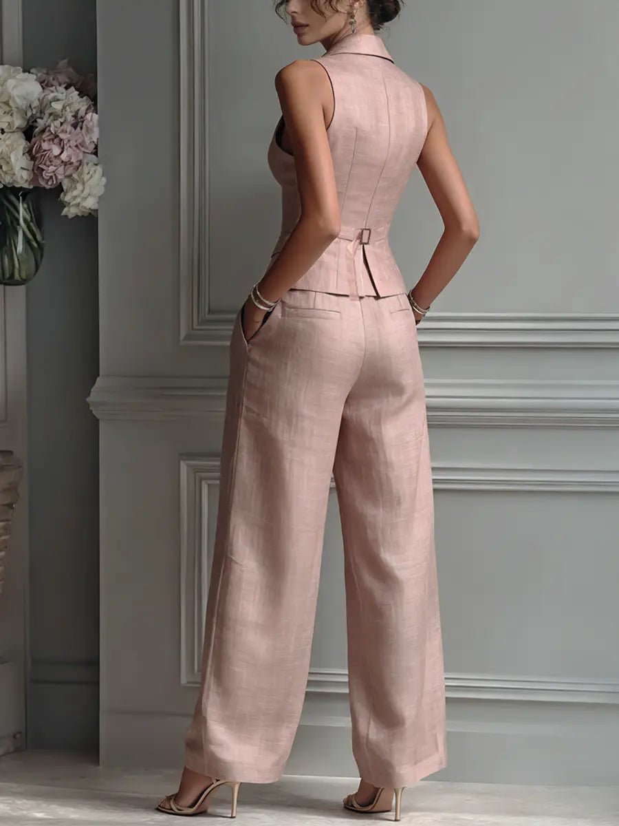 Leonie | Linen Waistcoat & Wide-Leg Trouser Set