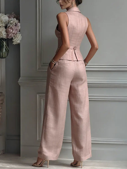 Leonie | Linen Waistcoat & Wide-Leg Trouser Set