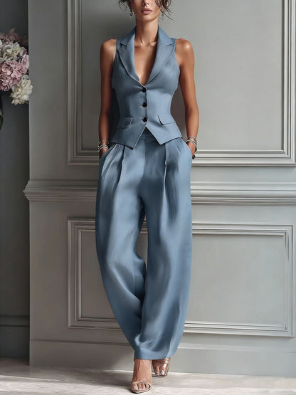 Leonie | Linen Waistcoat & Wide-Leg Trouser Set