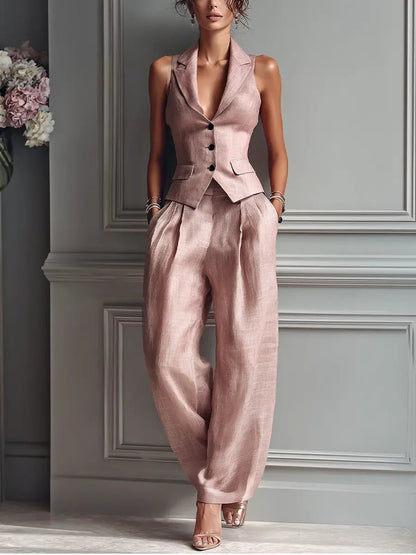 Leonie | Linen Waistcoat & Wide-Leg Trouser Set