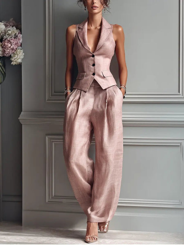 Leonie | Linen Waistcoat & Wide-Leg Trouser Set