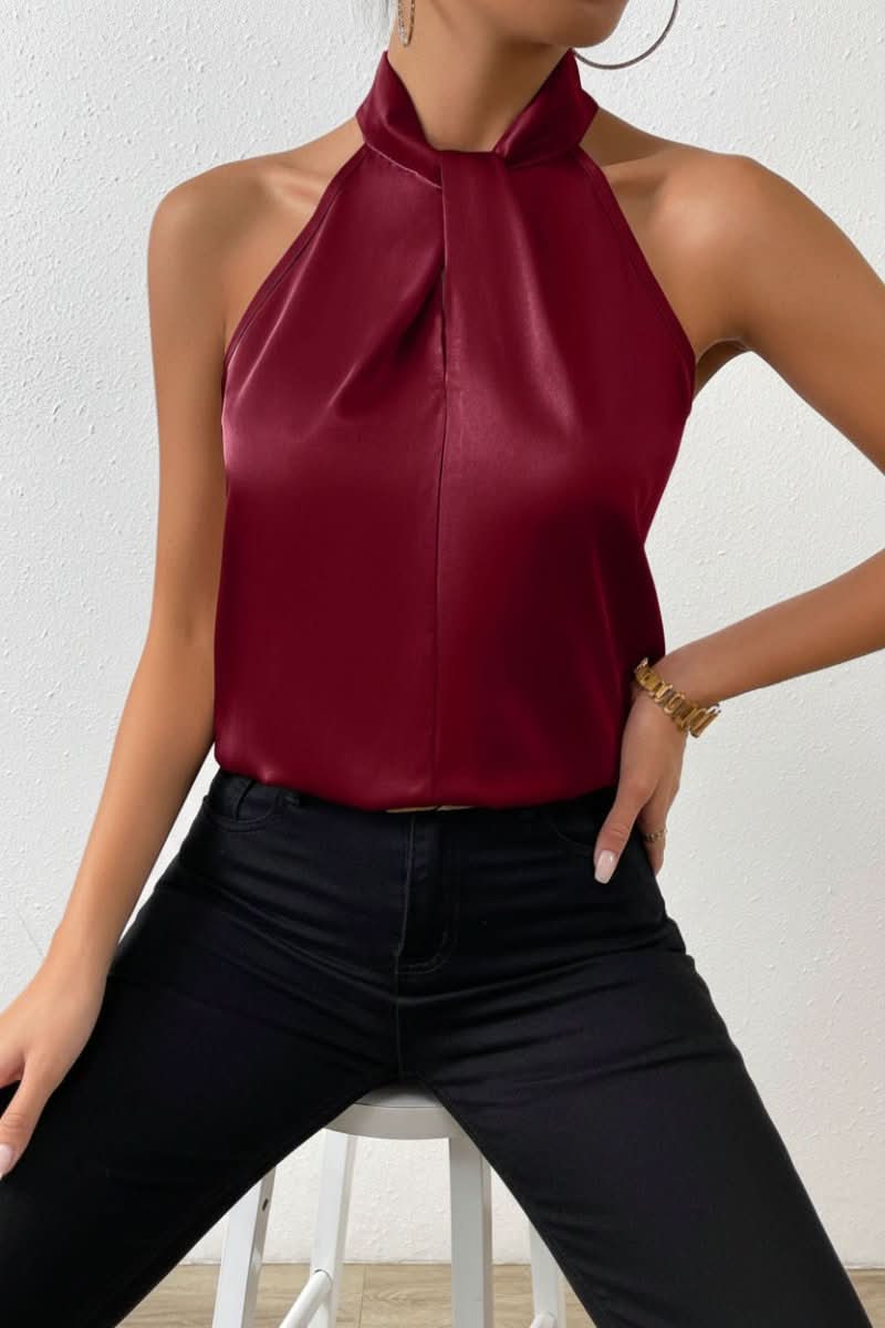 Oriane | Women's Knotted Satin Halter Blouse