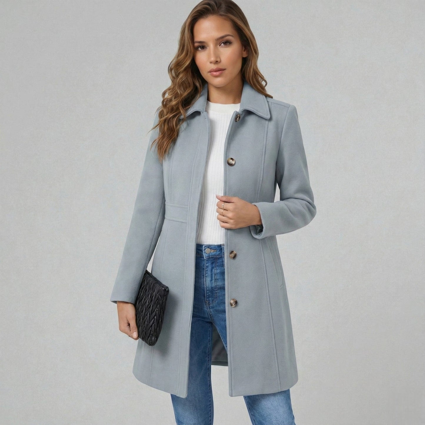 Emmara | Elegant A-Line Coat Button Closure