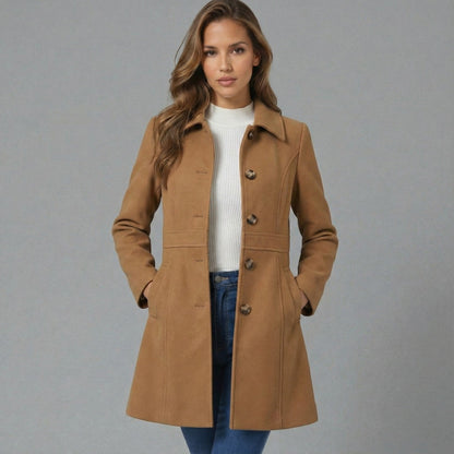 Emmara | Elegant A-Line Coat Button Closure