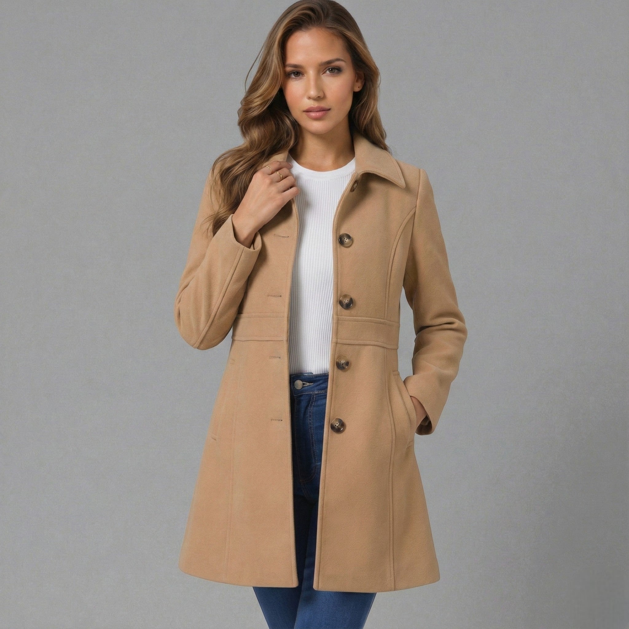 Emmara | Elegant A-Line Coat Button Closure – SOLANE COLLECTIVE