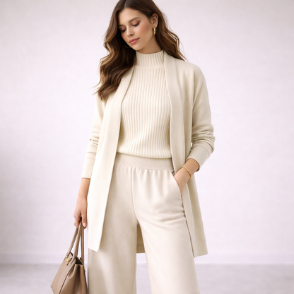 Isarelle | Elegant Three Piece Knit Lounge Set with Cardigan