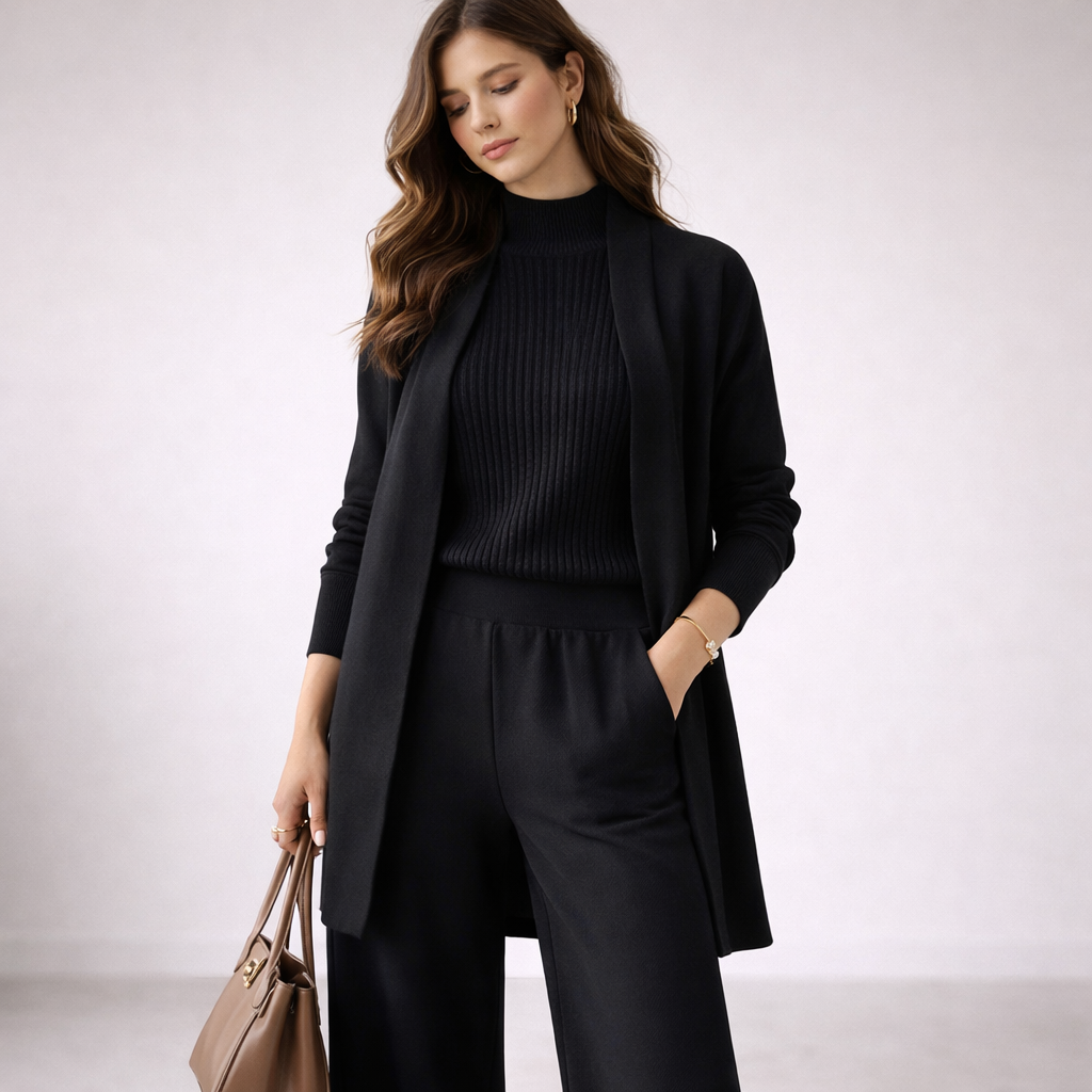 Isarelle | Elegant Three Piece Knit Lounge Set with Cardigan