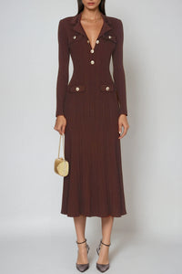 Rosalie | V-Neck Button Knit Midi Dress