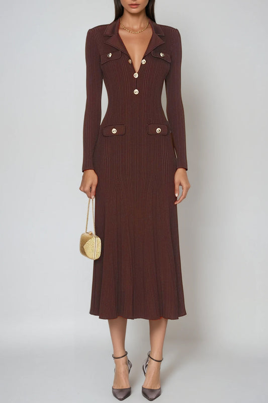 Rosalie | V-Neck Button Knit Midi Dress