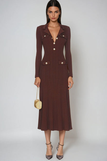 Rosalie | V-Neck Button Knit Midi Dress