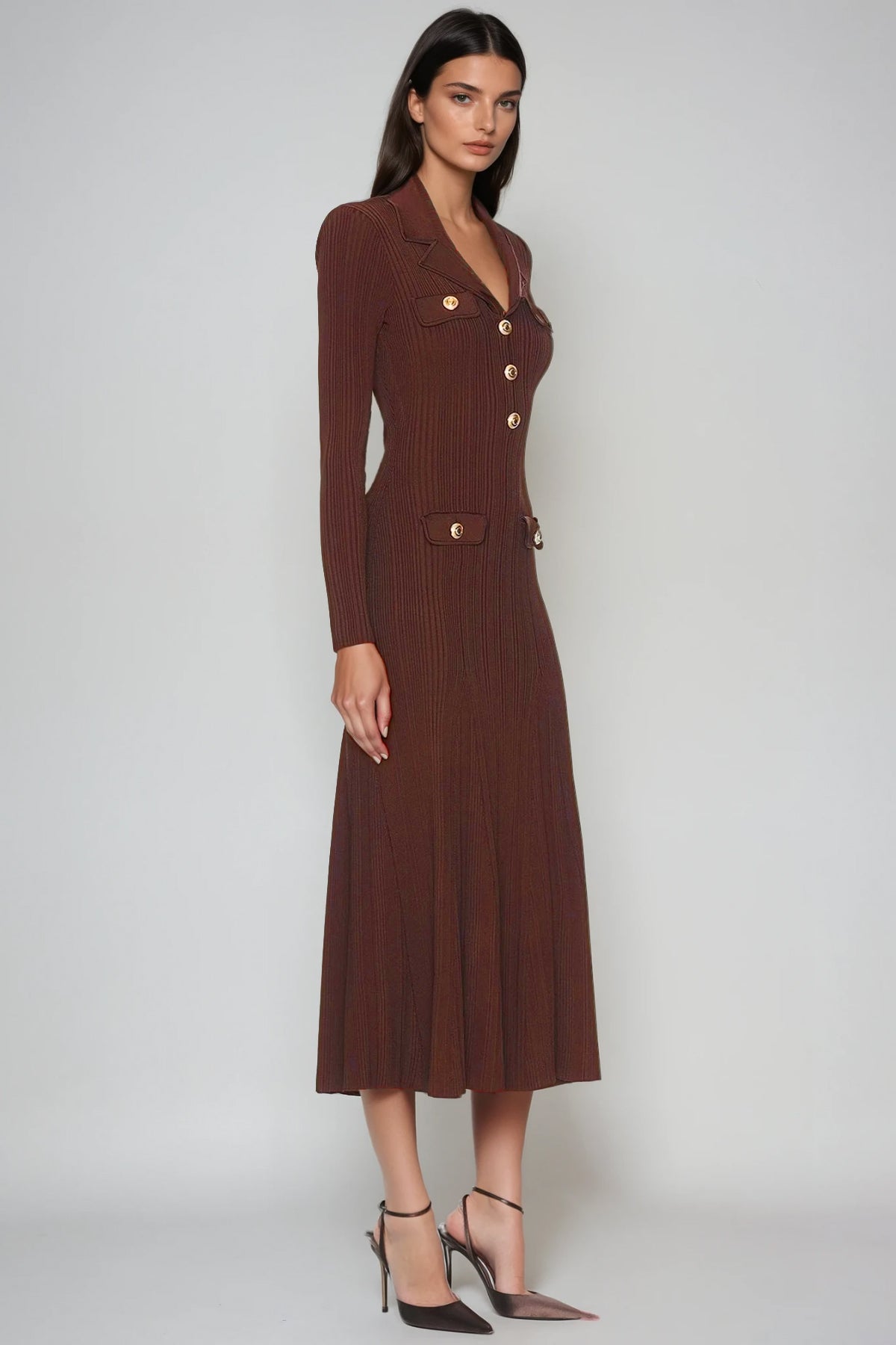 Rosalie | V-Neck Button Knit Midi Dress