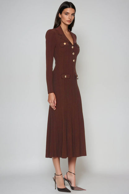 Rosalie | V-Neck Button Knit Midi Dress