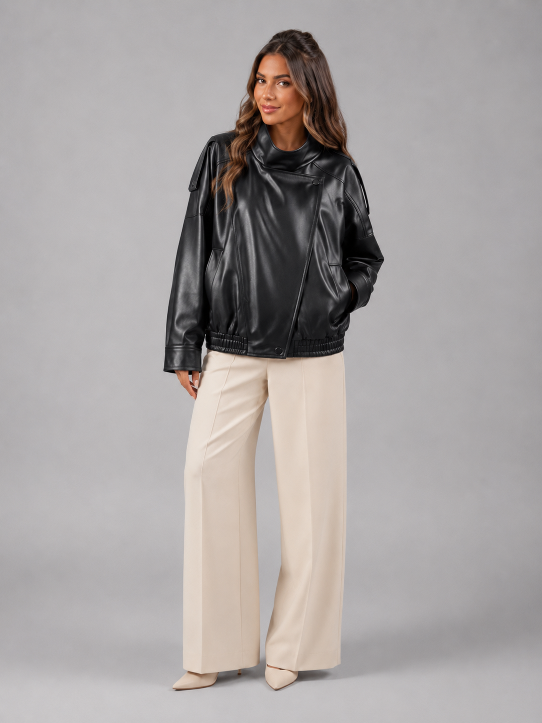 Reine | Women's Faux Leather Bomber Jacket